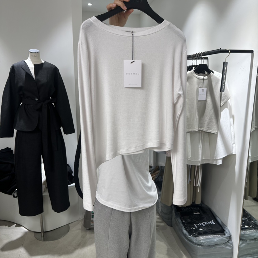 BETHEL韓國直郵㊣女士新品休閑職業真品26春夏長袖T恤春款船領BETHEL長袖T恤圖色1