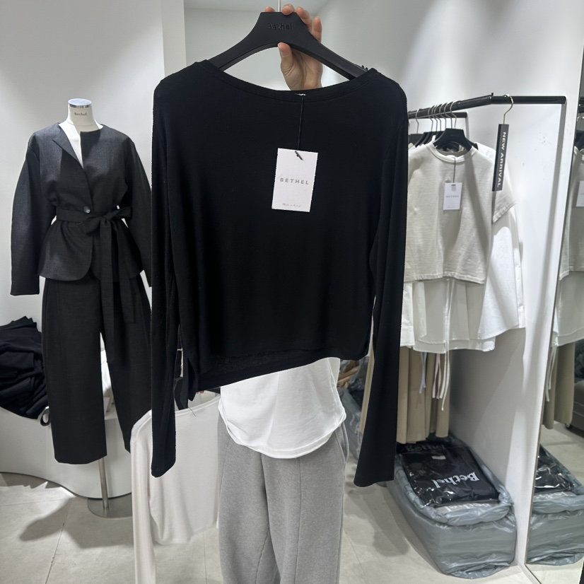BETHEL韓國直郵㊣女士新品休閑職業真品26春夏長袖T恤春款船領BETHEL長袖T恤圖色2