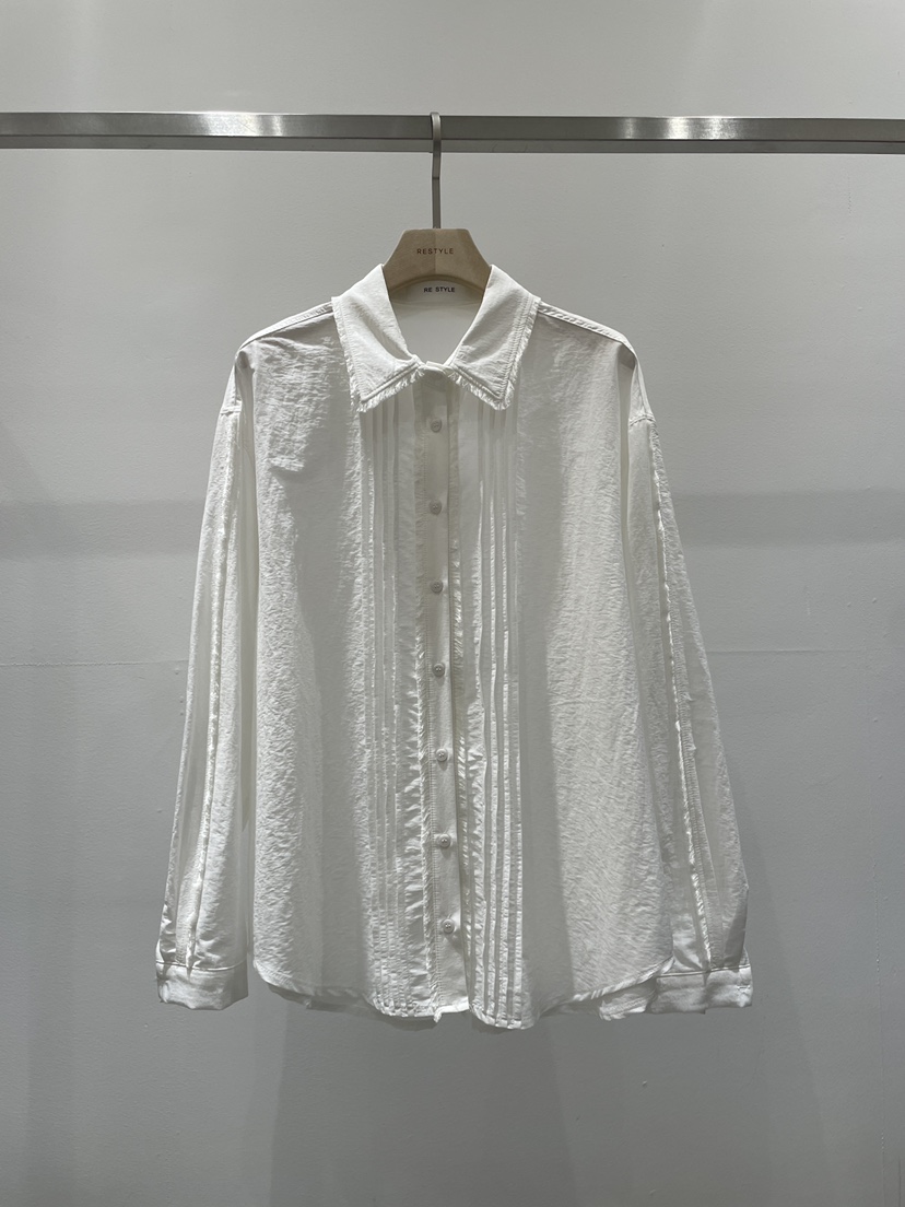 RE STYLE-Q㊣東大門實拍女裝新款時尚襯衫蕾絲衫春款褶裥RE STYLE襯衫/蕾絲衫圖色1