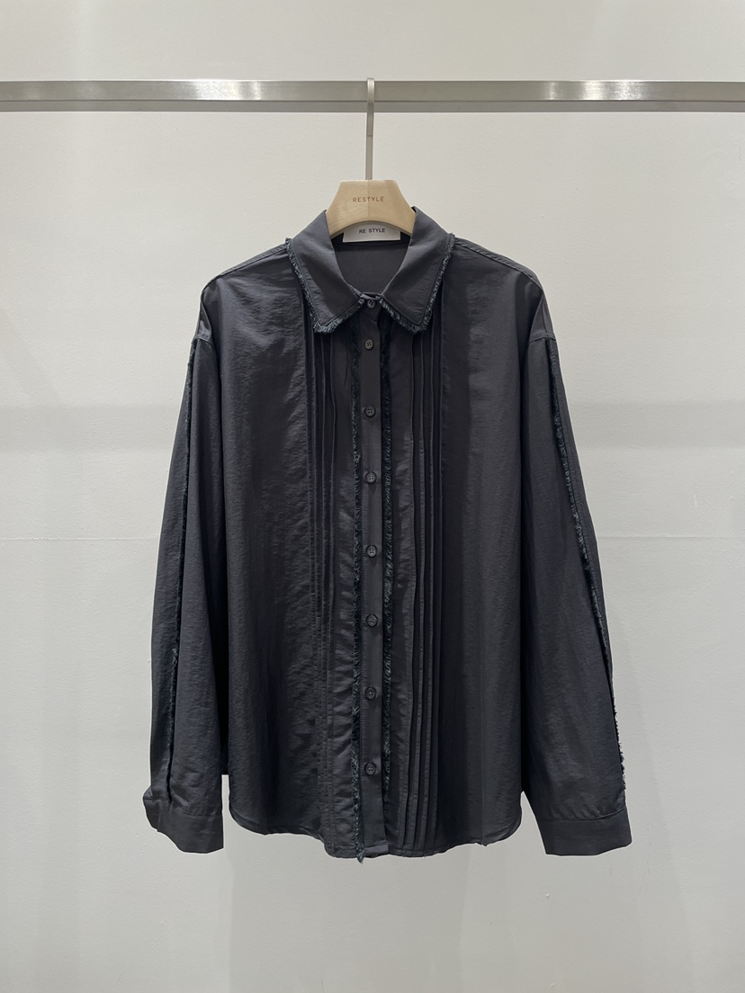 RE STYLE-Q㊣東大門實拍女裝新款時尚襯衫蕾絲衫春款褶裥RE STYLE襯衫/蕾絲衫圖色2