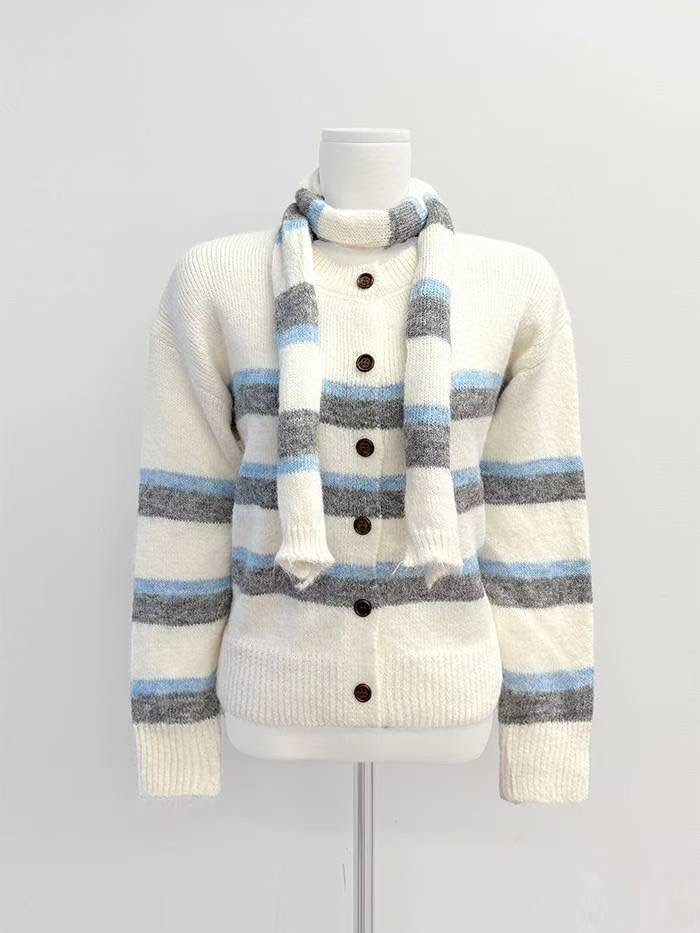 IT東大門實拍女裝新款25秋冬職業人氣時尚休閑針織衫含圍巾IT針織衫圖色1