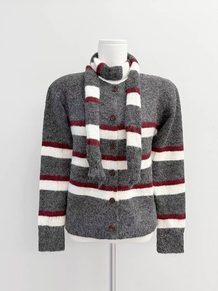 IT東大門實拍女裝新款25秋冬職業人氣時尚休閑針織衫含圍巾IT針織衫圖色3