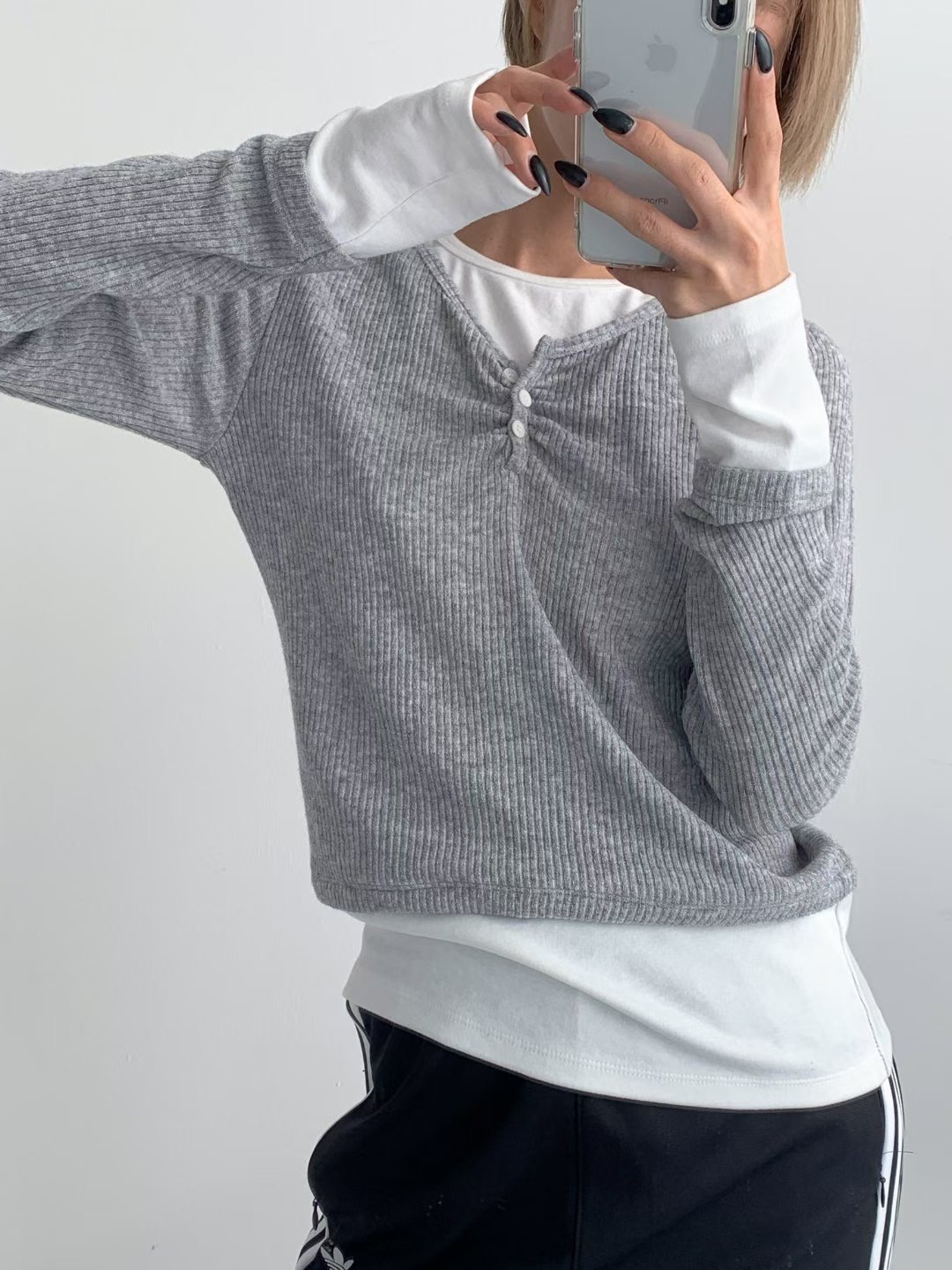 GUSSINE東大門直郵女士新品職業休閑人氣26春夏針織衫假兩件GUSSINE針織衫