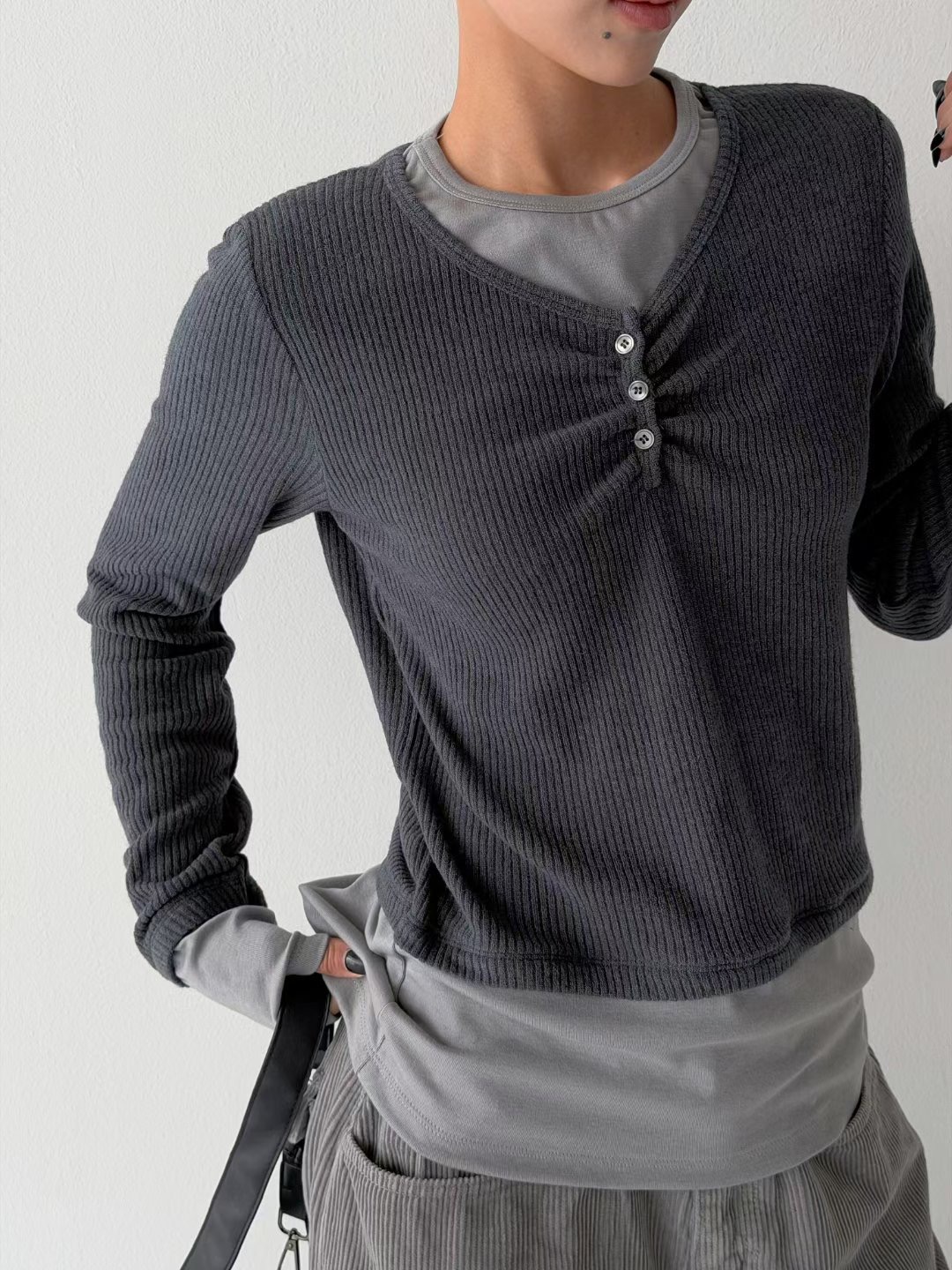 GUSSINE東大門直郵女士新品職業休閑人氣26春夏針織衫假兩件GUSSINE針織衫圖色4