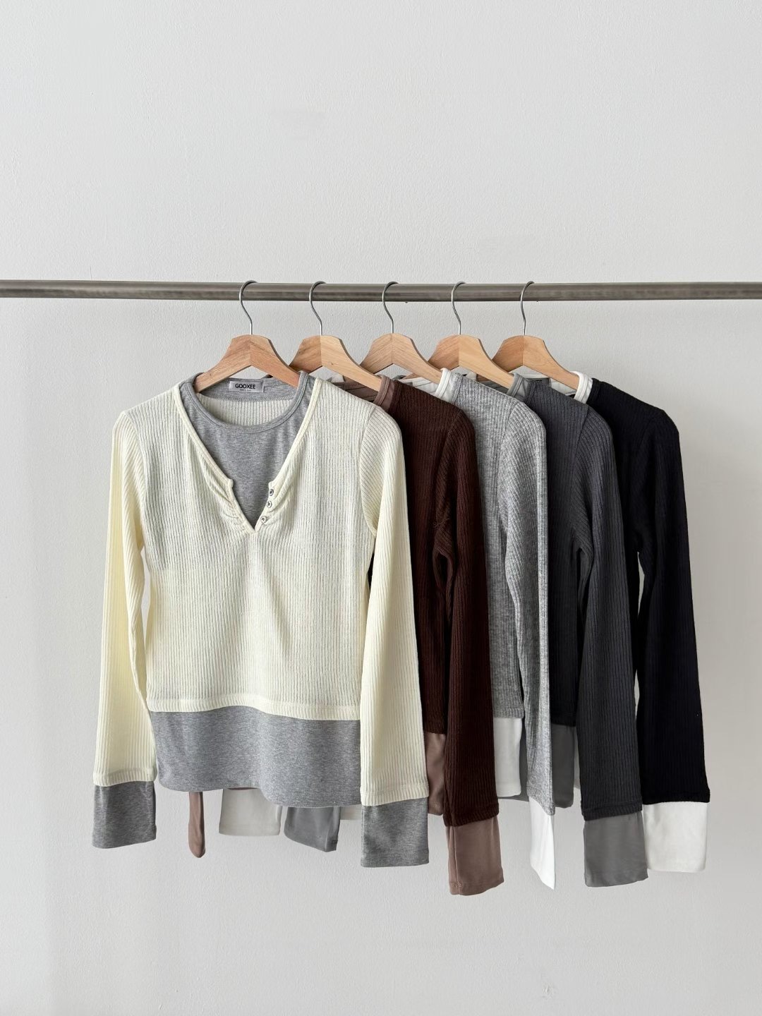 GUSSINE東大門直郵女士新品職業休閑人氣26春夏針織衫假兩件GUSSINE針織衫圖色5左五色