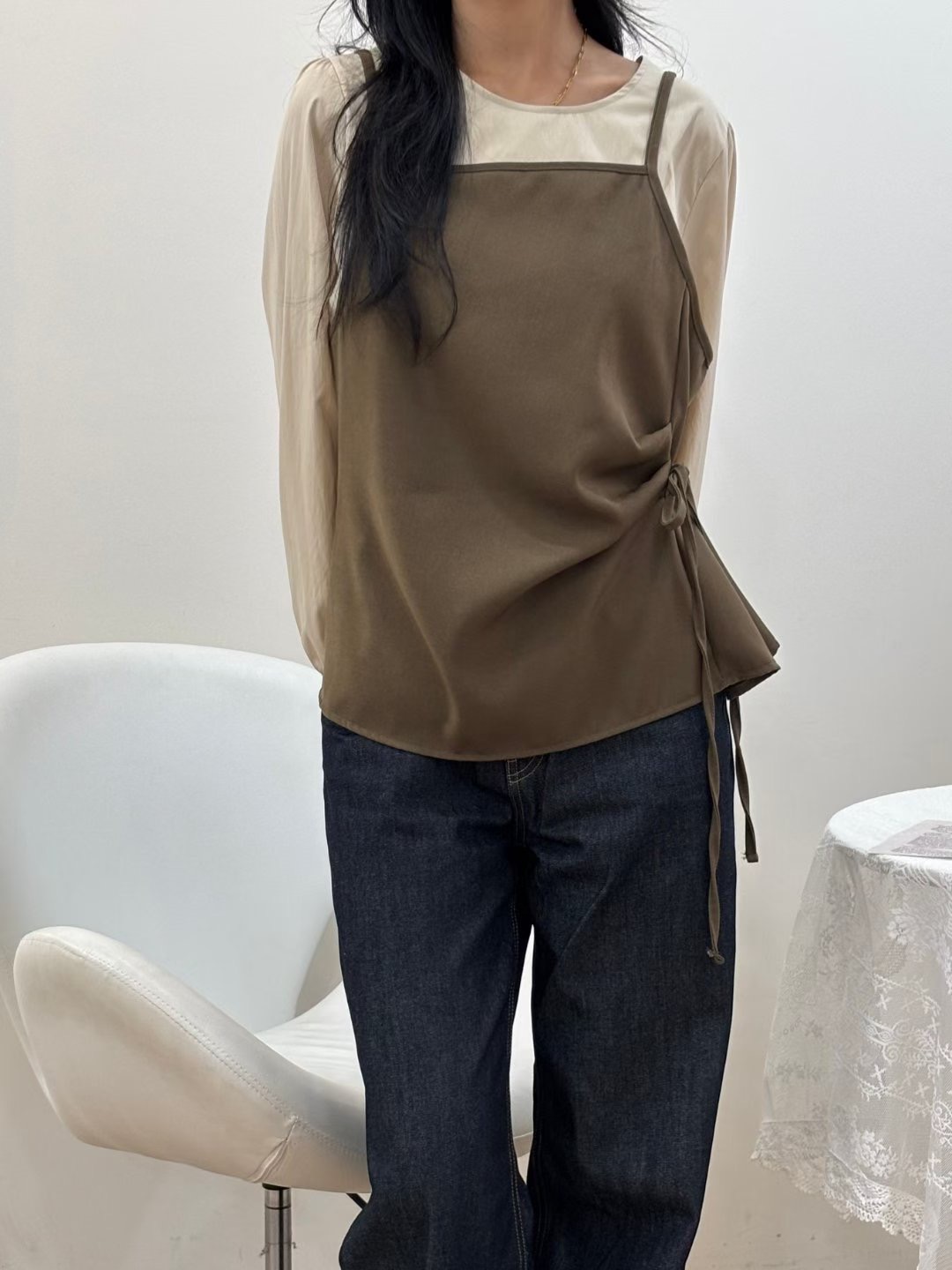 YANGPA東大門實拍女士新款人氣熱賣襯衫蕾絲衫兩件套套裝YANGPA襯衫/蕾絲衫圖色1