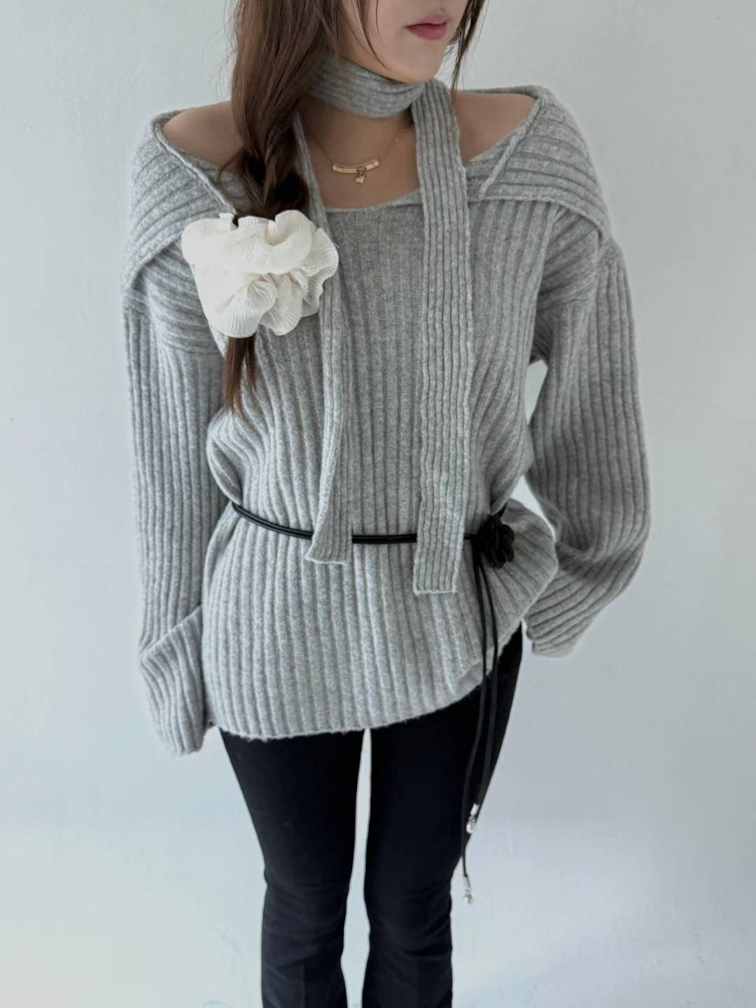 IT東大門實拍女士新款26春夏職業真品人氣休閑針織衫含腰帶IT針織衫