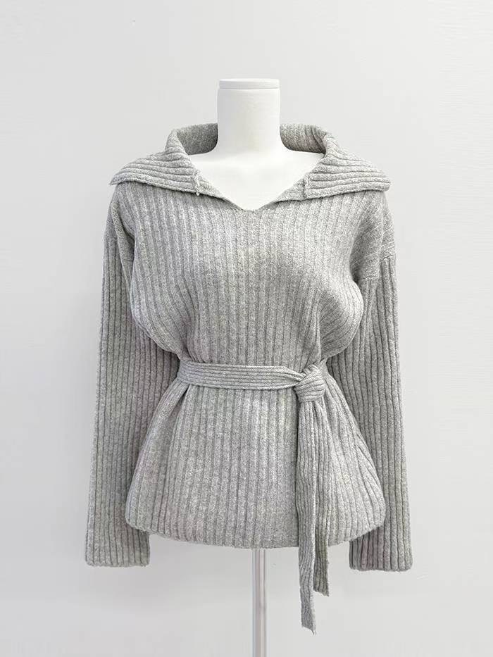 IT東大門實拍女士新款26春夏職業真品人氣休閑針織衫含腰帶IT針織衫圖色1