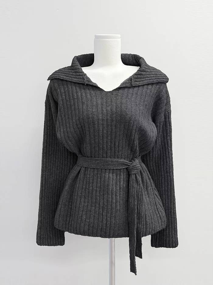 IT東大門實拍女士新款26春夏職業真品人氣休閑針織衫含腰帶IT針織衫圖色2