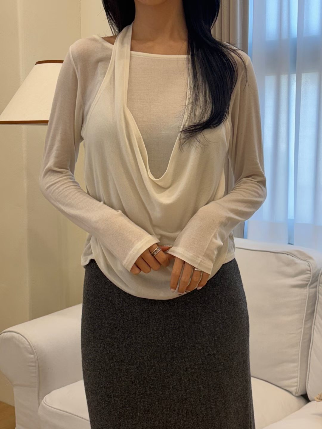 YANGPA東大門實拍女士新品人氣職業推薦時尚長袖T恤假兩件YANGPA長袖T恤圖色1