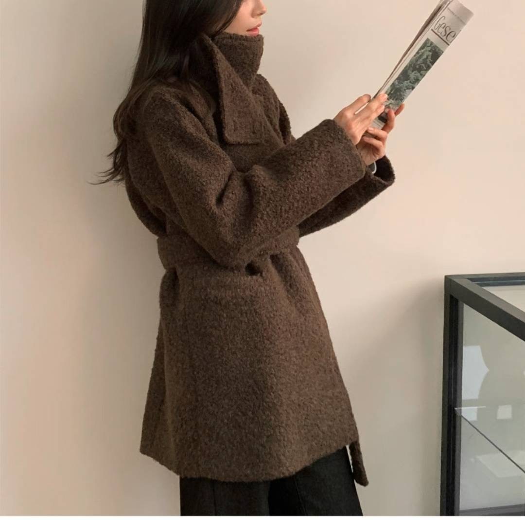 ONETOP東大門代購女裝新品熱賣人氣休閑中長款大衣含腰帶ONETOP中長款大衣