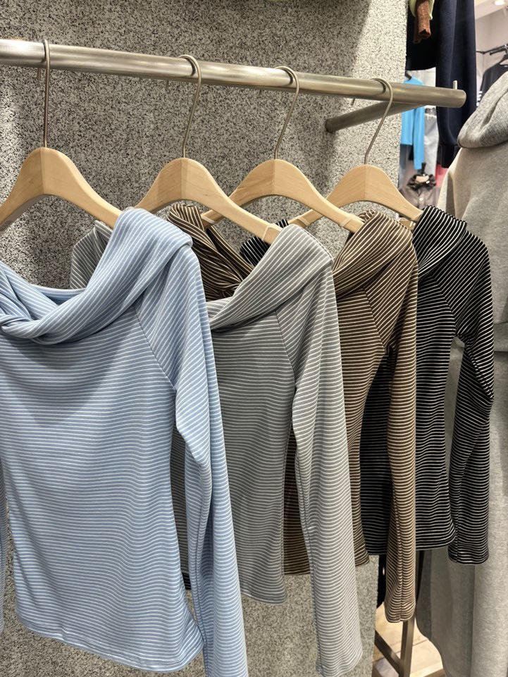 UNA/THE MAY東大門實拍女裝新品職業時尚推薦長袖T恤露肩THEMAY/UNA長袖T恤圖色2左二色