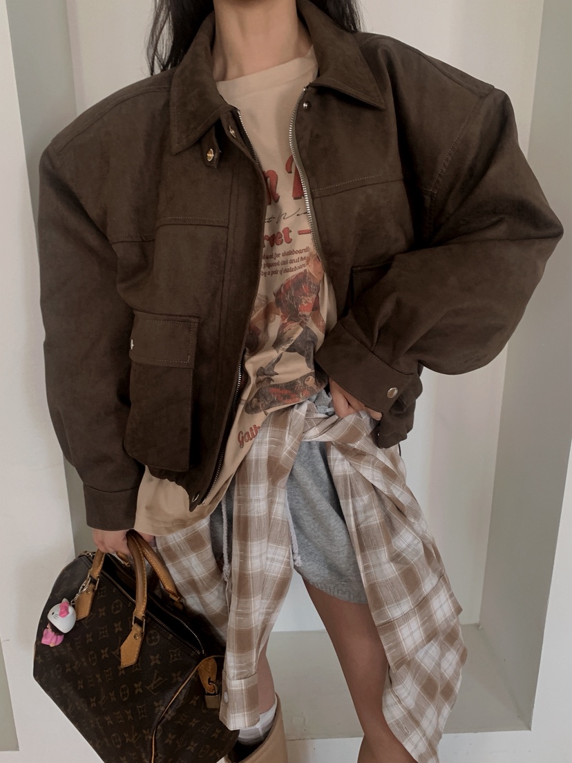 OURWAVE/OUR ROOM韓國直郵女士新品真品人氣休閑夾克麂皮Our Wave/Our Room夾克