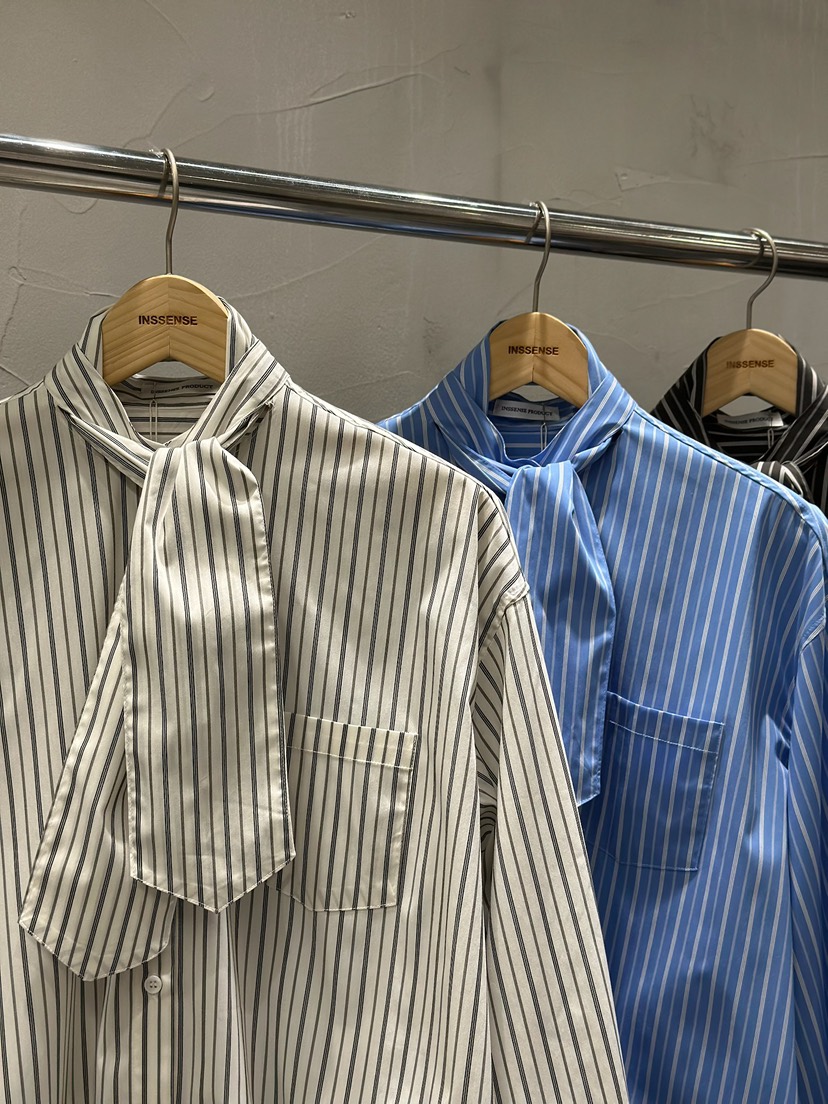 INSSENSE-A韓國代購女士新款真品推薦26春夏襯衫蕾絲衫條紋INSSENSE-A襯衫/蕾絲衫