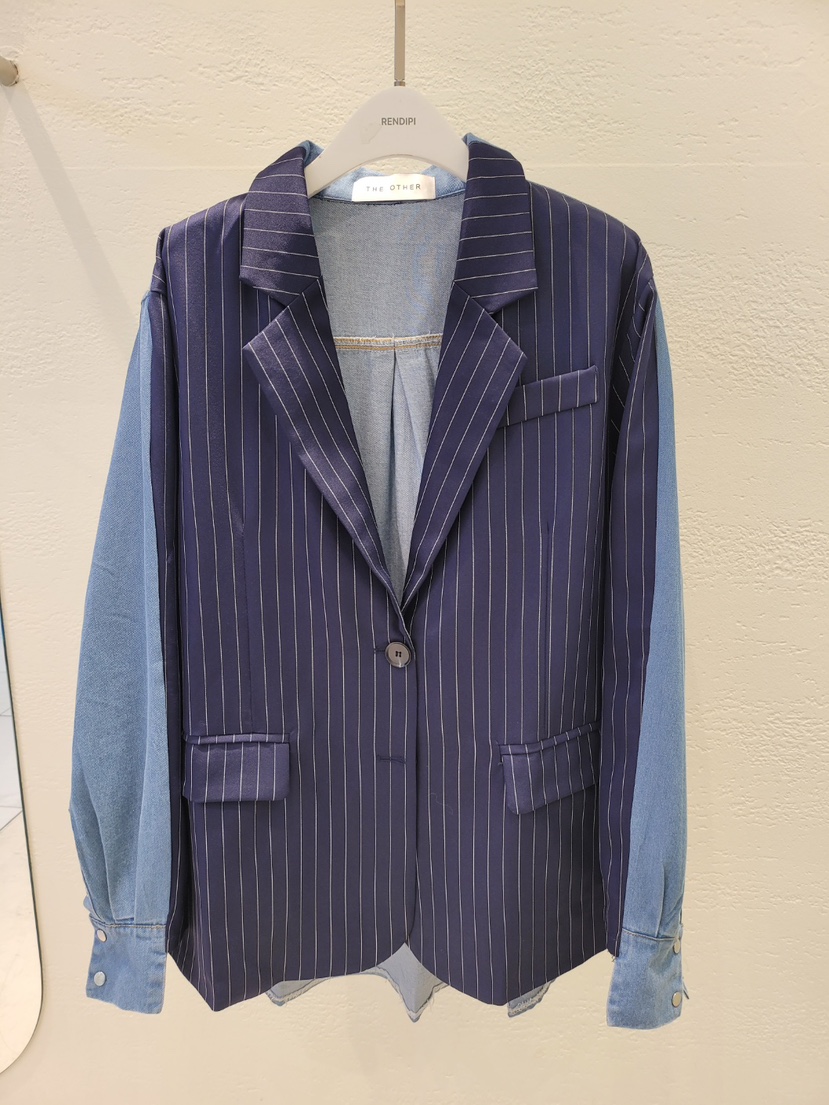 THE OTHER韓國代購女裝新品推薦時尚職業真品夾克春款條紋THE OTHER夾克圖色1