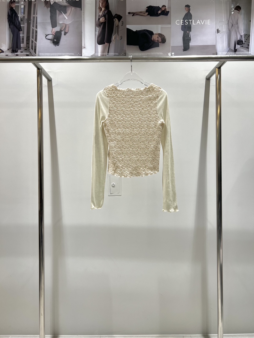 CESTLAVIE東大門直郵女士新品熱賣長袖T恤天絲羊毛春款蕾絲CESTLAVIE長袖T恤