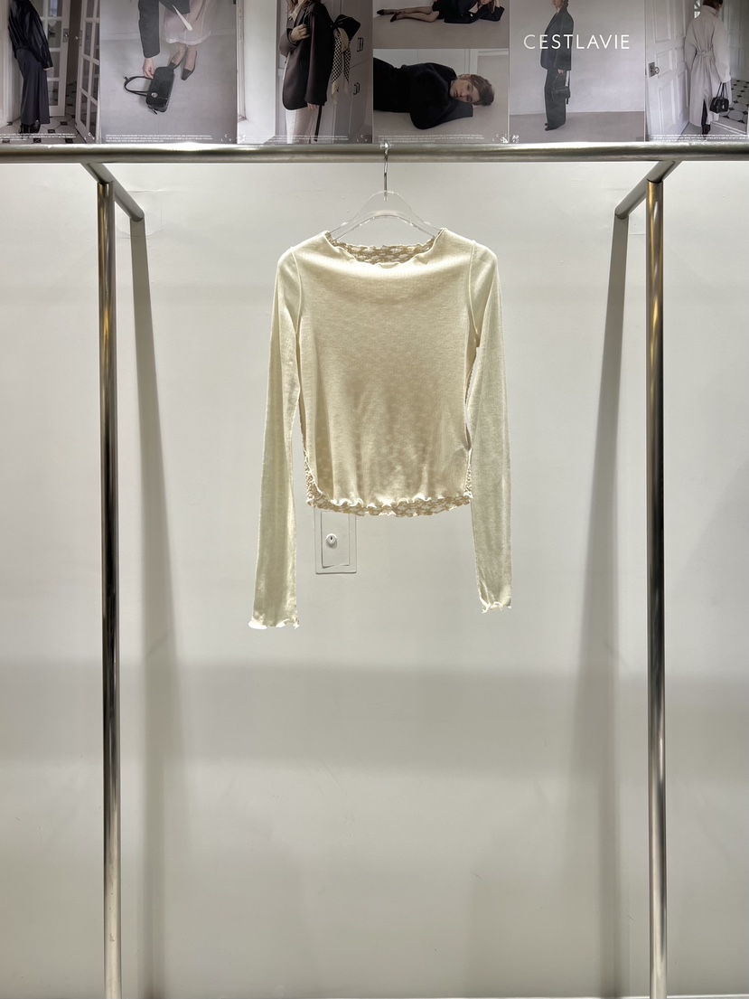CESTLAVIE東大門直郵女士新品熱賣長袖T恤天絲羊毛春款蕾絲CESTLAVIE長袖T恤圖色1