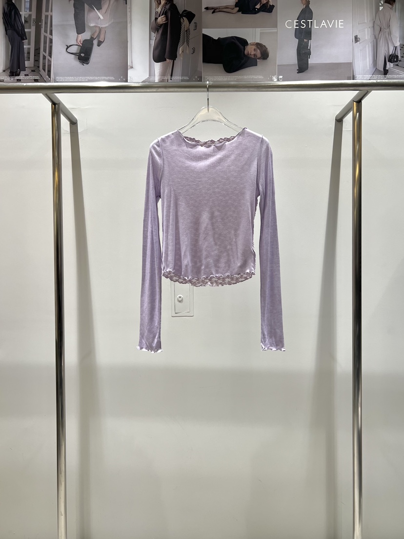 CESTLAVIE東大門直郵女士新品熱賣長袖T恤天絲羊毛春款蕾絲CESTLAVIE長袖T恤圖色2