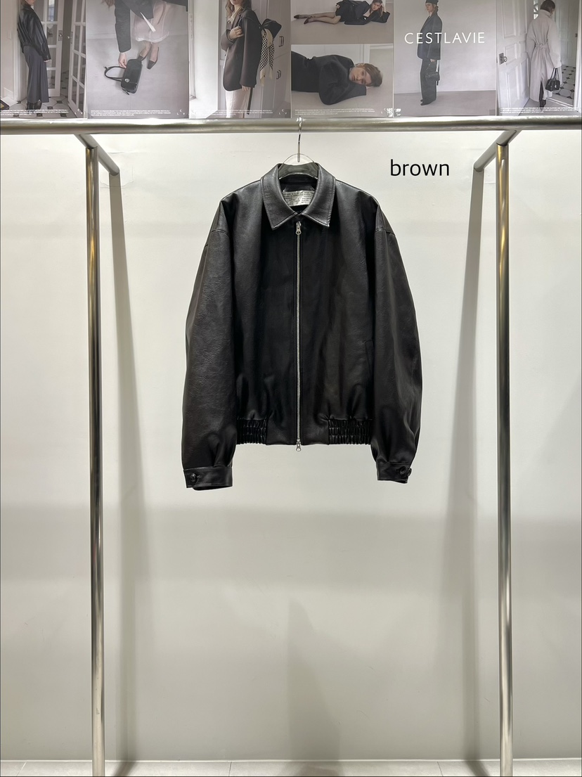 CESTLAVIE東大門代購女士新款人氣時尚熱賣26春夏皮衣皮革春款CESTLAVIE皮衣圖色1棕色