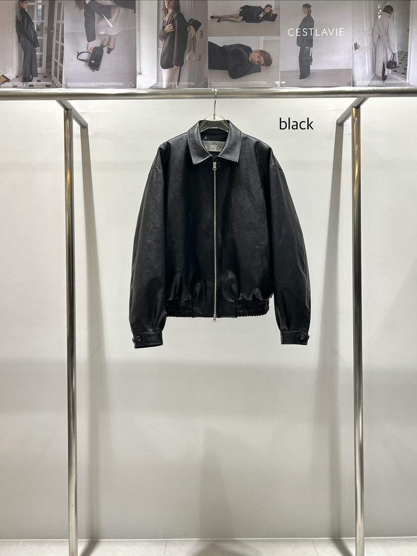 CESTLAVIE東大門代購女士新款人氣時尚熱賣26春夏皮衣皮革春款CESTLAVIE皮衣圖色2黑色