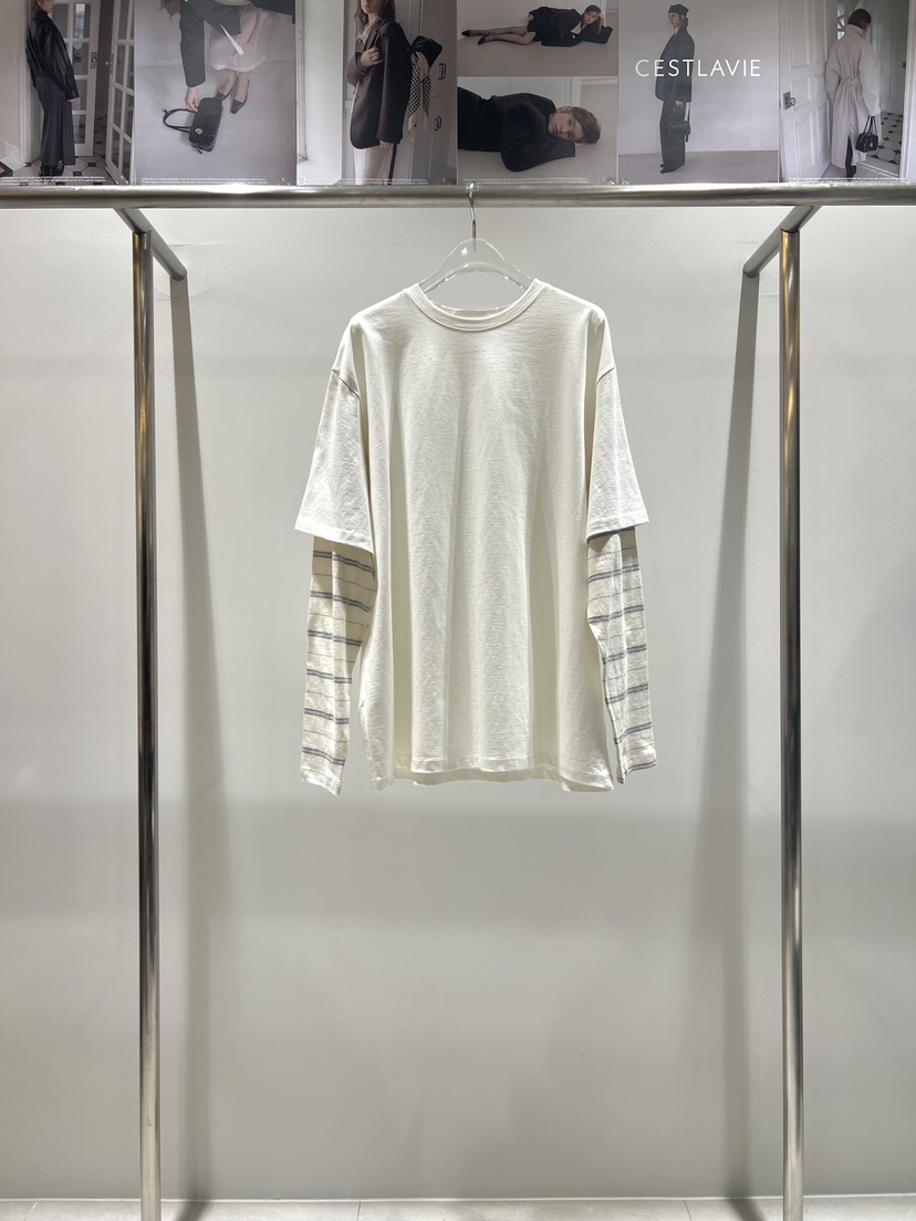 CESTLAVIE韓國直郵女裝新品真品人氣長袖T恤假兩件春款棉布CESTLAVIE長袖T恤圖色2