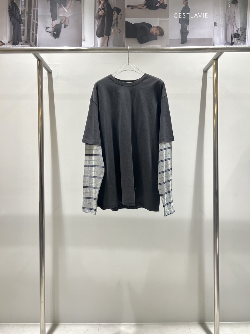 CESTLAVIE韓國直郵女裝新品真品人氣長袖T恤假兩件春款棉布CESTLAVIE長袖T恤圖色3