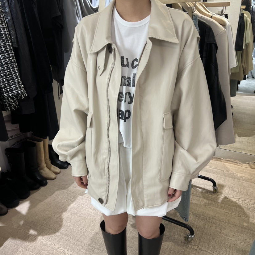 W AND J東大門代購女士新款職業26春夏時尚休閑推薦皮衣W AND J皮衣圖色1