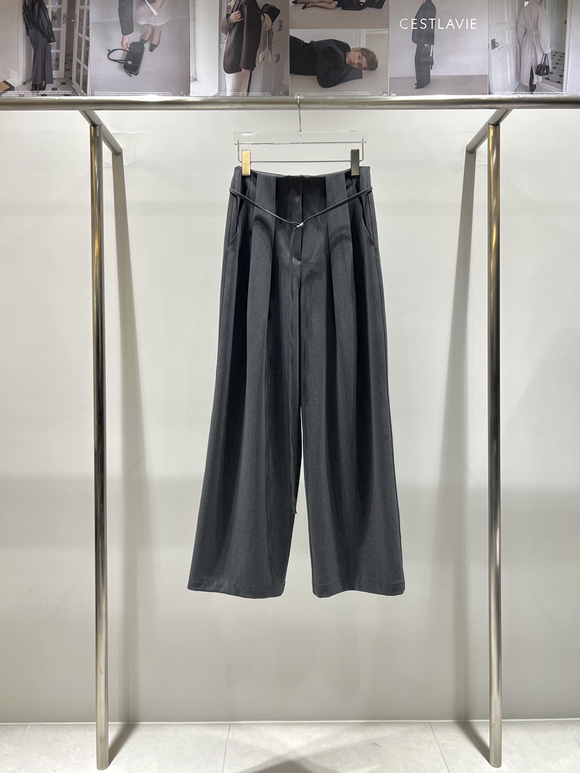 CESTLAVIE東大門代購女裝新款26春夏推薦休閑褲含腰帶春款CESTLAVIE休閑褲圖色1灰色