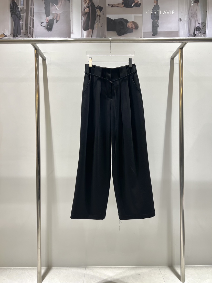 CESTLAVIE東大門代購女裝新款26春夏推薦休閑褲含腰帶春款CESTLAVIE休閑褲圖色2黑色