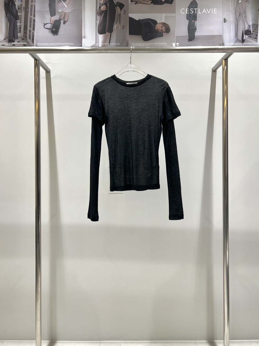CESTLAVIE東大門實拍女士新品時尚推薦長袖T恤假兩件春款CESTLAVIE長袖T恤圖色5黑色