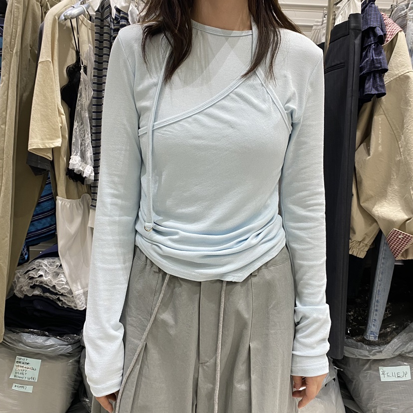 BRICKLANE東大門實拍女裝新款職業長袖T恤假兩件春款褶皺BRICKLANE長袖T恤圖色2