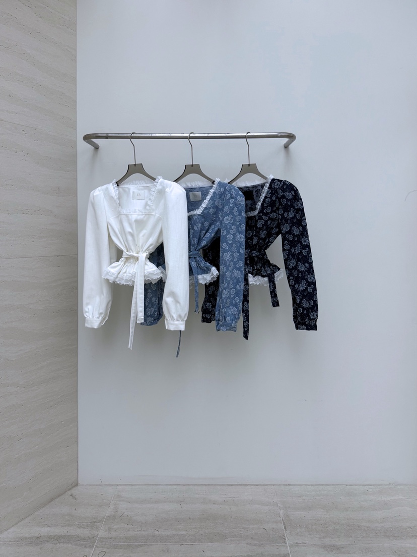 AB韓國代購女裝新款時尚推薦休閑人氣熱賣襯衫蕾絲衫含腰帶AB襯衫/蕾絲衫