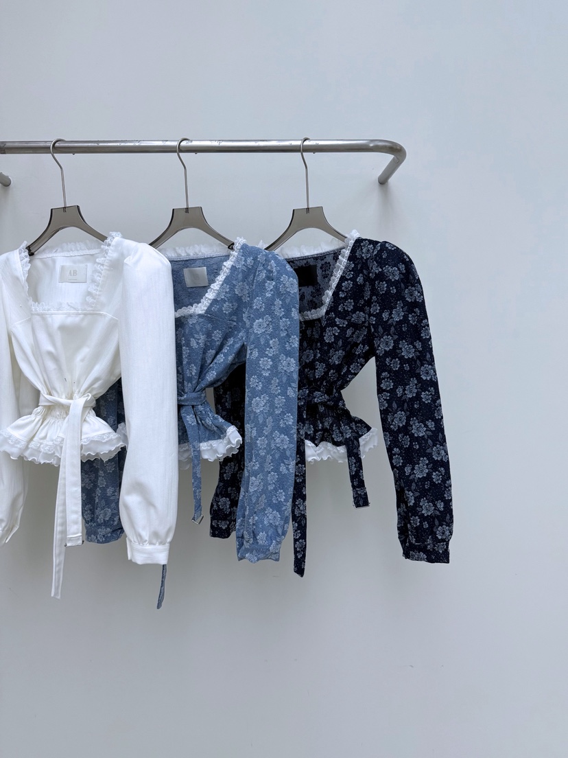 AB韓國代購女裝新款時尚推薦休閑人氣熱賣襯衫蕾絲衫含腰帶AB襯衫/蕾絲衫