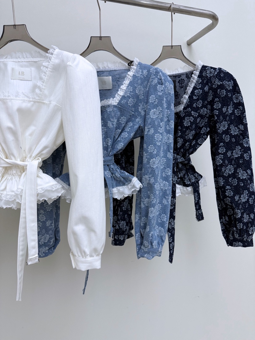 AB韓國代購女裝新款時尚推薦休閑人氣熱賣襯衫蕾絲衫含腰帶AB襯衫/蕾絲衫