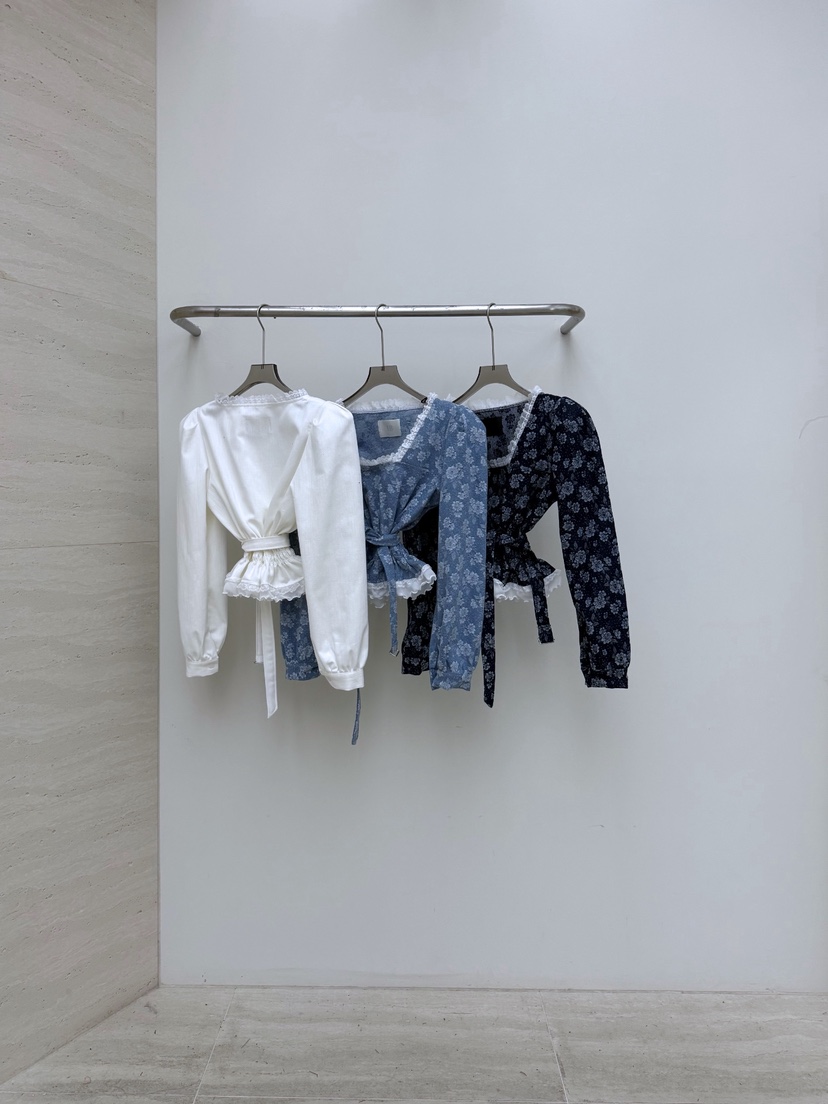 AB韓國代購女裝新款時尚推薦休閑人氣熱賣襯衫蕾絲衫含腰帶AB襯衫/蕾絲衫