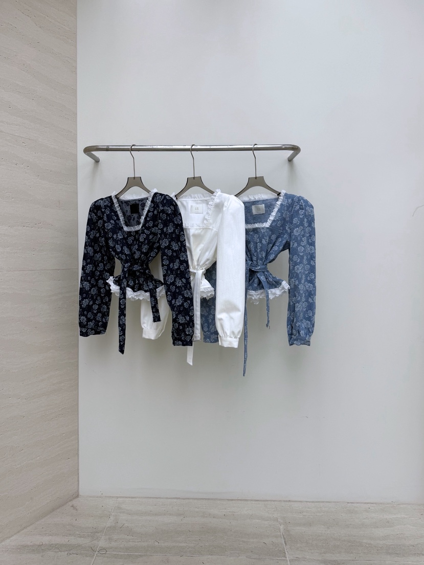 AB東大門直郵女士新款熱賣26春夏休閑推薦襯衫蕾絲衫含腰帶AB襯衫/蕾絲衫