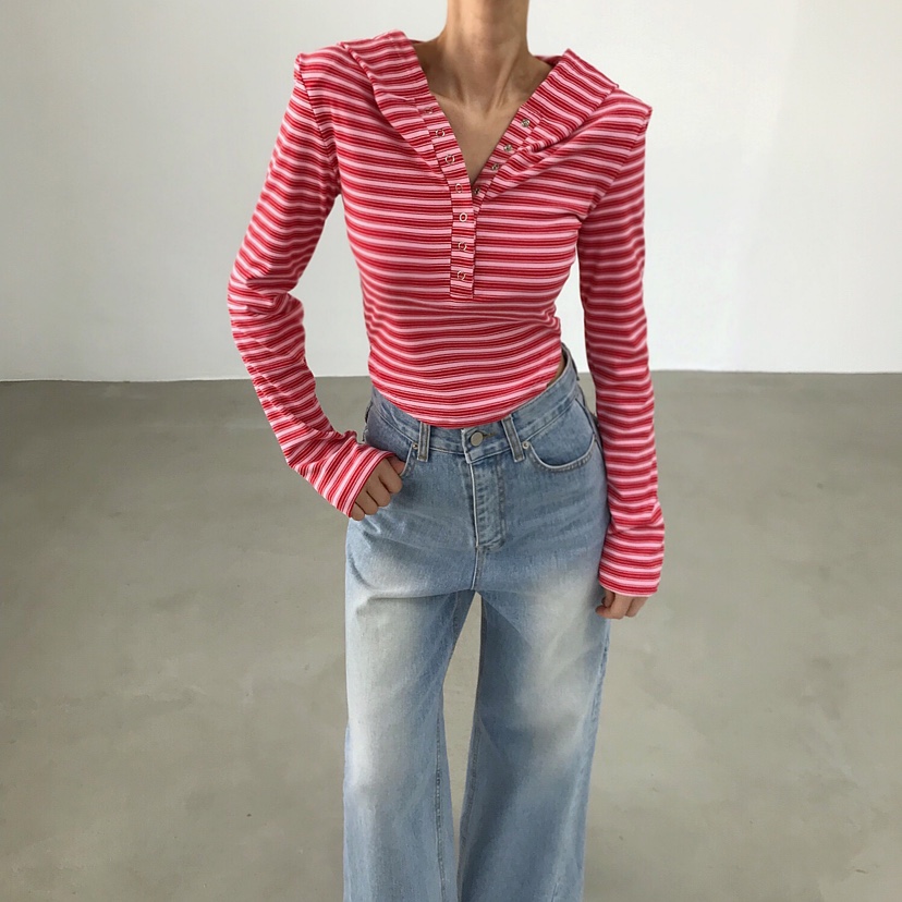 2TWO MOON東大門代購女裝新款時尚26春夏人氣長袖T恤連帽衫2TWO MOON長袖T恤圖色1