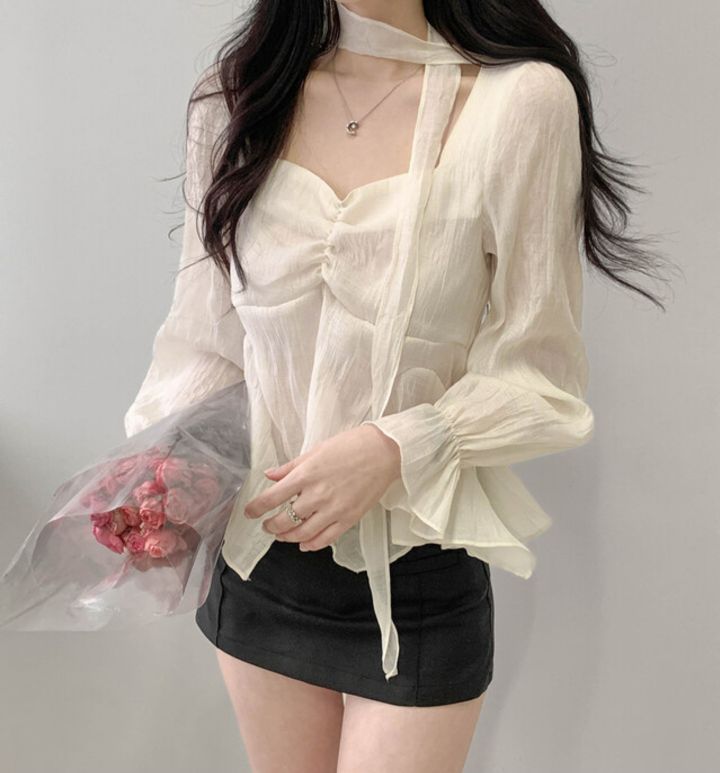 CRONG東大門直郵女裝新品職業推薦熱賣休閑襯衫蕾絲衫含脖帶CRONG襯衫/蕾絲衫