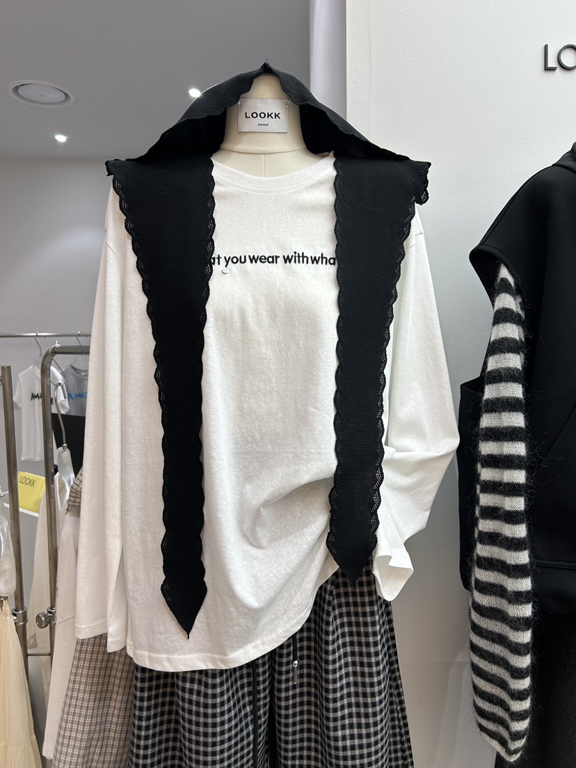 LOOKK/MIMME韓國代購女士新品26春夏真品長袖T恤含圍巾春款LOOKK/MIMME長袖T恤圖色1