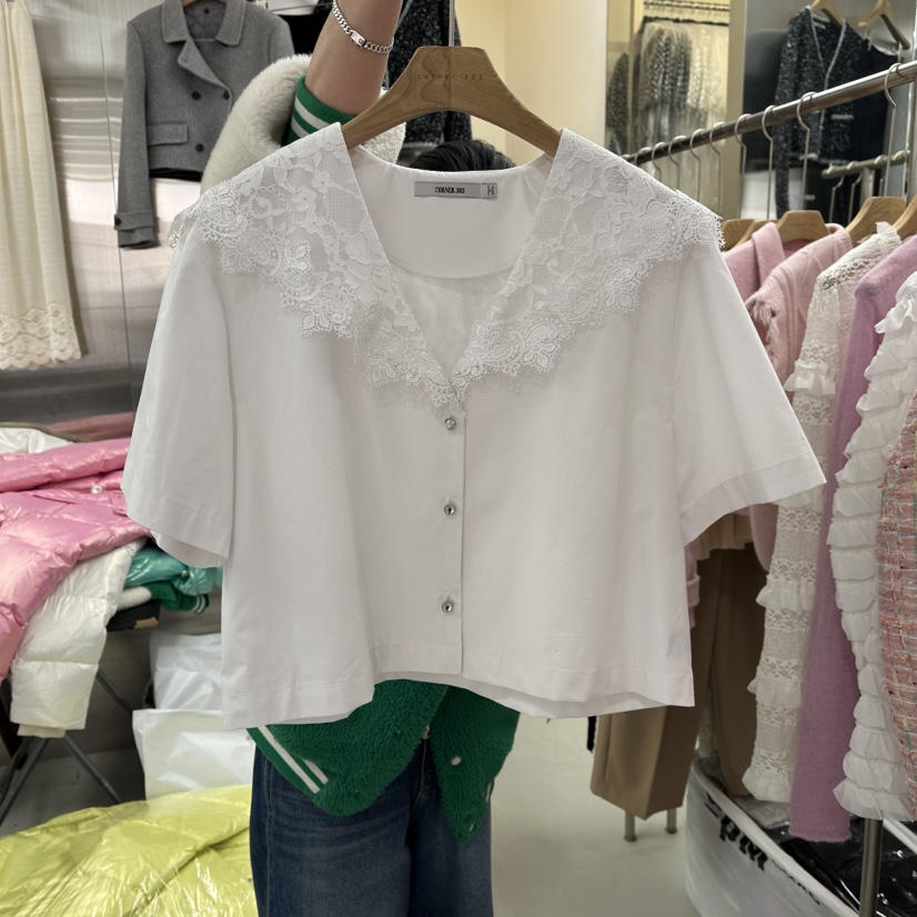 CORNER韓國直郵女裝新款真品熱賣人氣休閑襯衫蕾絲衫春款CORNER.302襯衫/蕾絲衫圖色1