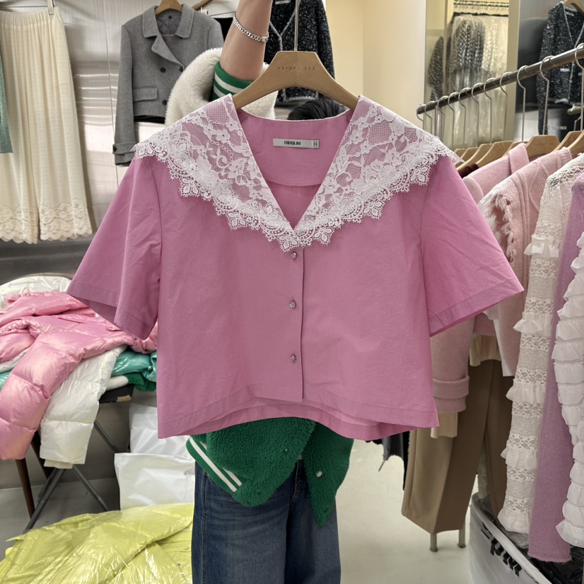 CORNER韓國直郵女裝新款真品熱賣人氣休閑襯衫蕾絲衫春款CORNER.302襯衫/蕾絲衫圖色2