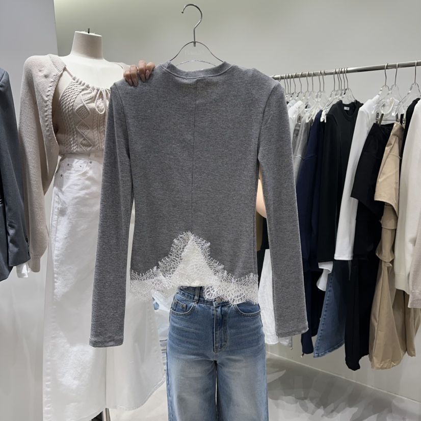 BAIE.38韓國直郵女士新品人氣時尚休閑熱賣長袖T恤春款蕾絲BAIE.38長袖T恤