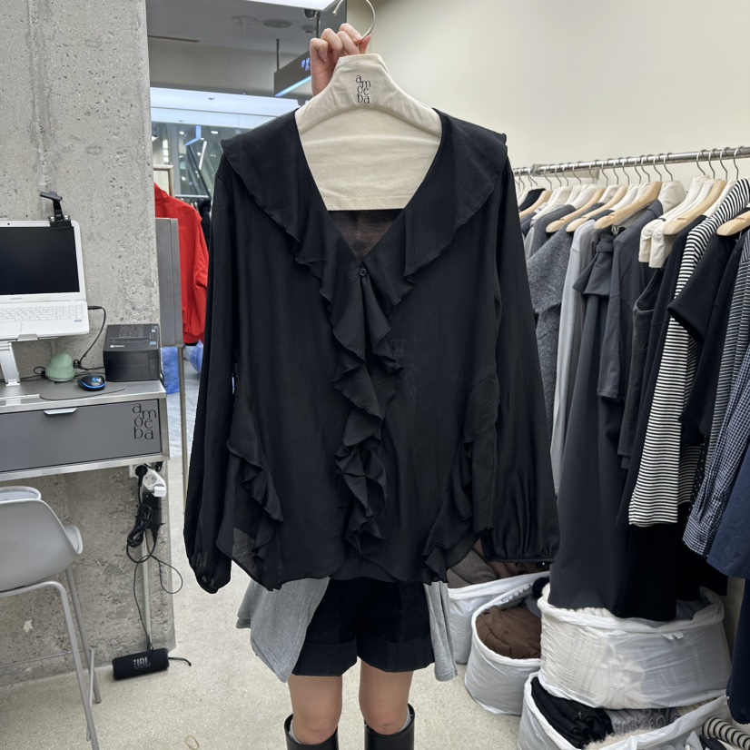 AMOEBA韓國直郵女裝新品職業休閑熱賣人氣襯衫蕾絲衫春款AMOEBA襯衫/蕾絲衫圖色2