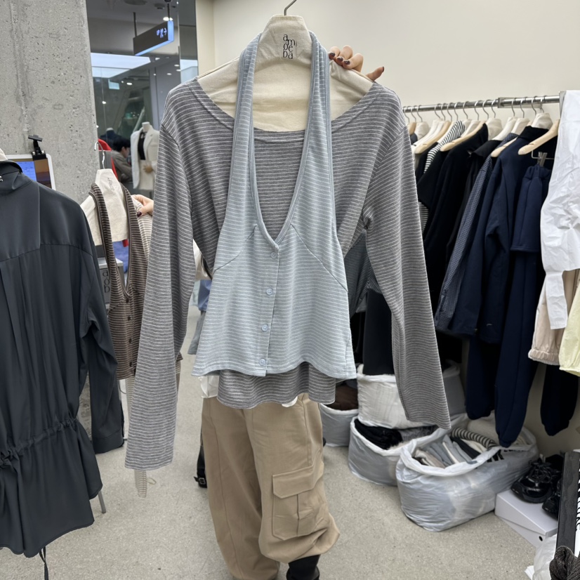 AMOEBA東大門實拍女裝新款時尚休閑26春夏長袖T恤兩件套春款AMOEBA長袖T恤圖色1