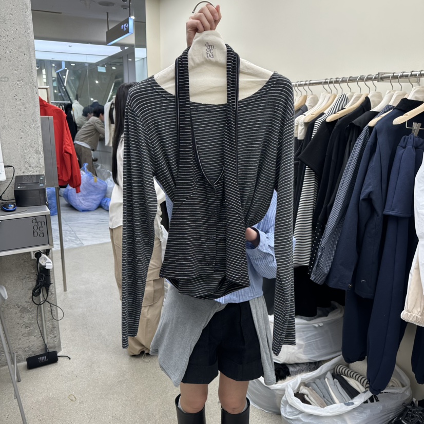 AMOEBA東大門實拍女裝新款時尚休閑26春夏長袖T恤兩件套春款AMOEBA長袖T恤圖色3