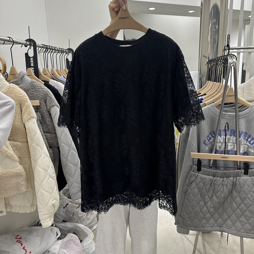 VENEFIT韓國代購女士新款真品人氣熱賣26春夏T恤花朵春款蕾絲VENEFIT/JENNIET恤圖色2