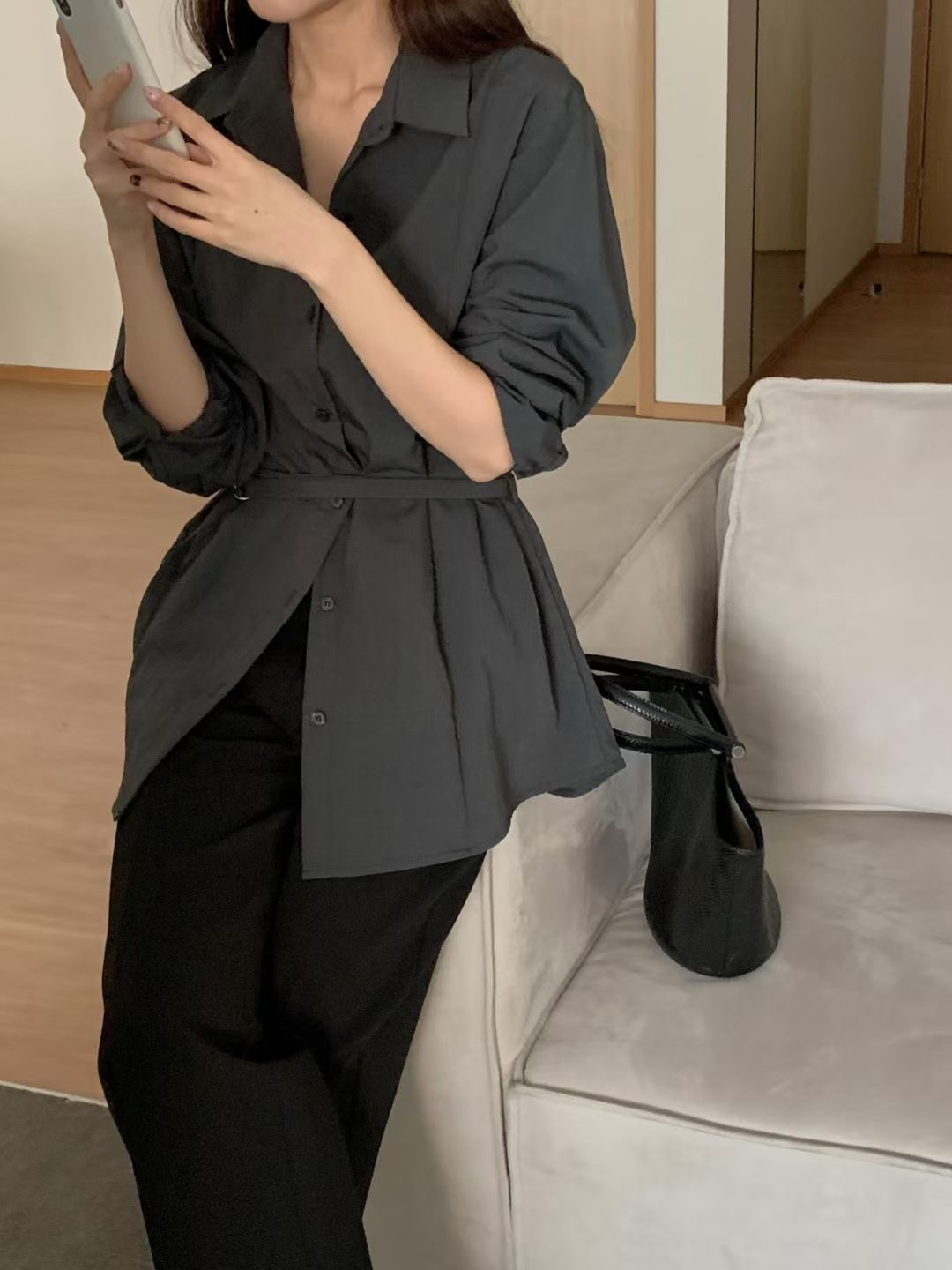 THE ZOA東大門代購女裝新款熱賣推薦26春夏襯衫蕾絲衫含腰帶THE ZOA襯衫/蕾絲衫