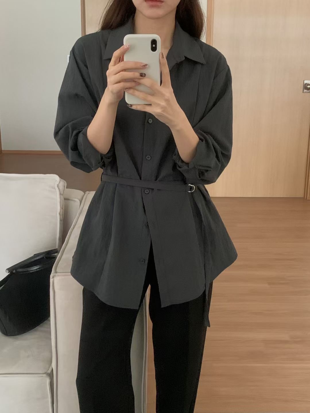 THE ZOA東大門代購女裝新款熱賣推薦26春夏襯衫蕾絲衫含腰帶THE ZOA襯衫/蕾絲衫圖色2