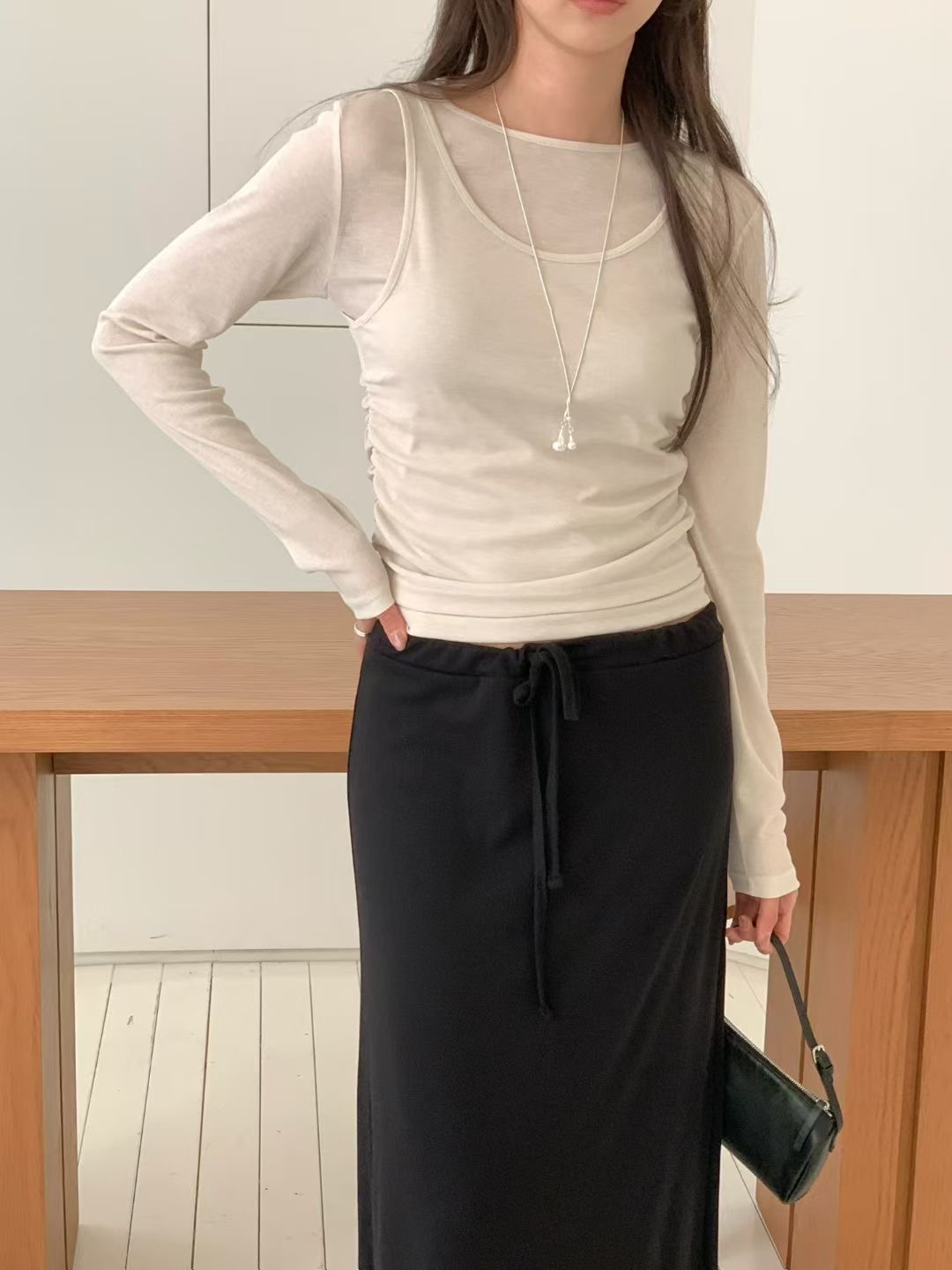 THE ZOA韓國直郵女士新款休閑熱賣26春夏真品長袖T恤假兩件THE ZOA長袖T恤圖色1