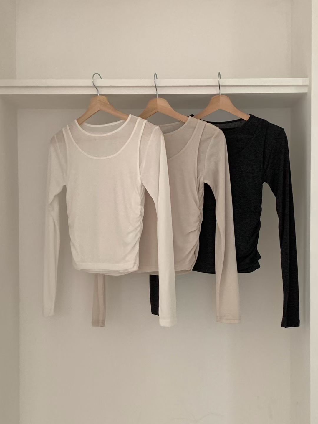 THE ZOA韓國直郵女士新款休閑熱賣26春夏真品長袖T恤假兩件THE ZOA長袖T恤圖色2左二色